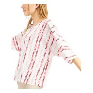 Alfani Red Printed Kimono Sleeves Scoop Neck Top Sz M Casual Travel Office